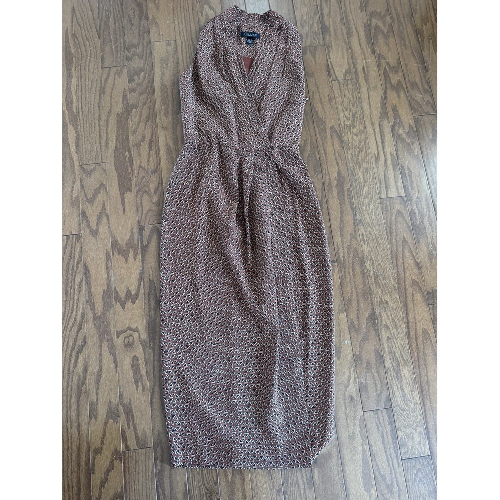 Gillian Womens 8 100% Silk Midi Dress‎ Rust Geometric Sleeveless Work Office
